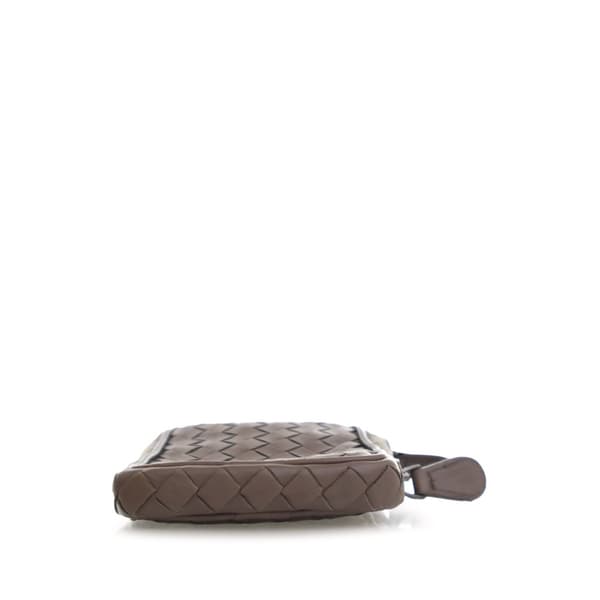 Pre-owned Bottega Veneta Nano Lambskin Intrecciato Zip Tech Case Lanyard Brown