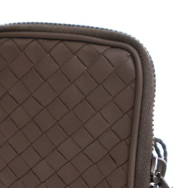 Pre-owned Bottega Veneta Nano Lambskin Intrecciato Zip Tech Case Lanyard Brown