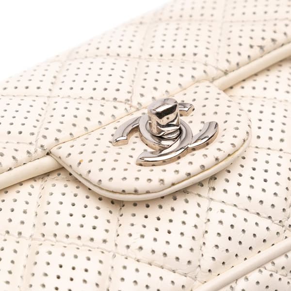 Pre-owned Chanel Mini Perforated Lambskin Punch Flap White
