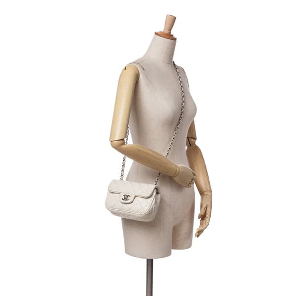 Pre-owned Chanel Mini Perforated Lambskin Punch Flap White