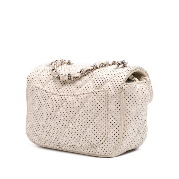 Pre-owned Chanel Mini Perforated Lambskin Punch Flap White