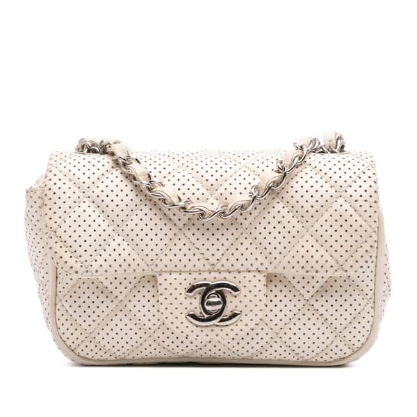 Pre-owned Chanel Mini Perforated Lambskin Punch Flap White