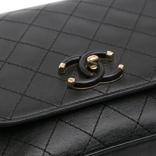 Pre-owned Chanel Small Stitched Calfskin Covered CC Flap Black