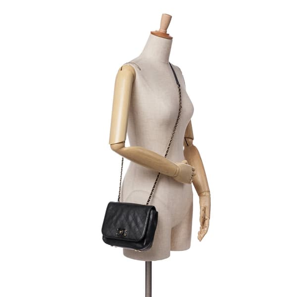 Pre-owned Chanel Small Stitched Calfskin Covered CC Flap Black