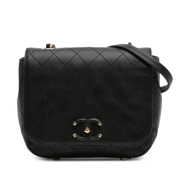 Pre-owned Chanel Small Stitched Calfskin Covered CC Flap Black