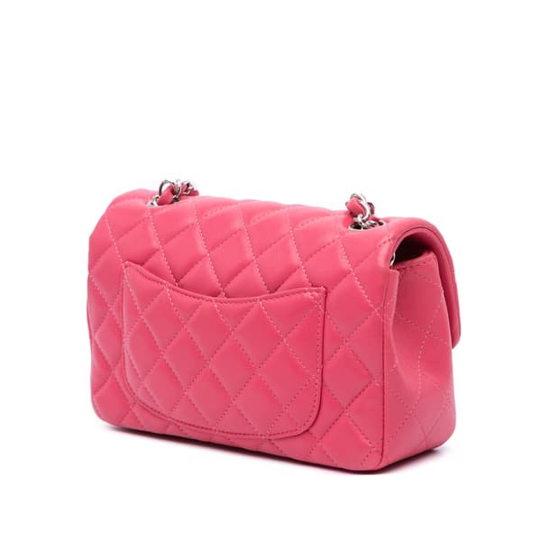 Pre-owned Chanel Mini Rectangular Classic Lambskin Single Flap Pink