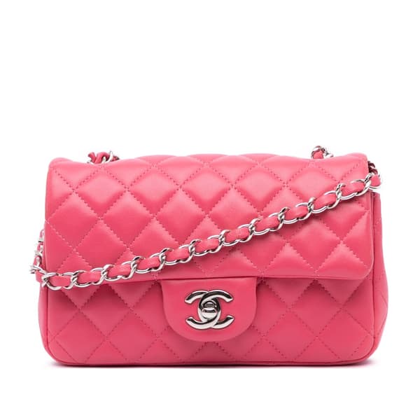 Pre-owned Chanel Mini Rectangular Classic Lambskin Single Flap Pink
