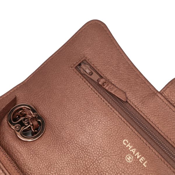 Pre-owned Chanel Mini Classic Metallic Caviar Wallet on Chain Brown