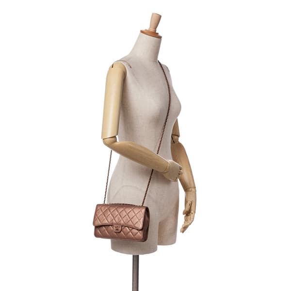 Pre-owned Chanel Mini Classic Metallic Caviar Wallet on Chain Brown