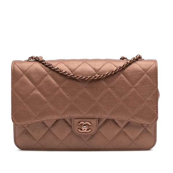 Pre-owned Chanel Mini Classic Metallic Caviar Wallet on Chain Brown