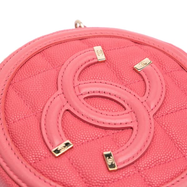 Pre-owned Chanel Caviar CC Filigree Round Crossbody Pink