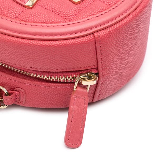 Pre-owned Chanel Caviar CC Filigree Round Crossbody Pink