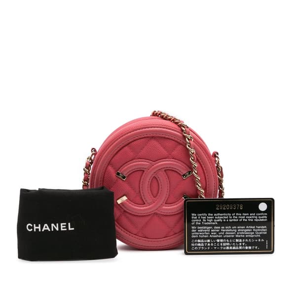 Pre-owned Chanel Caviar CC Filigree Round Crossbody Pink