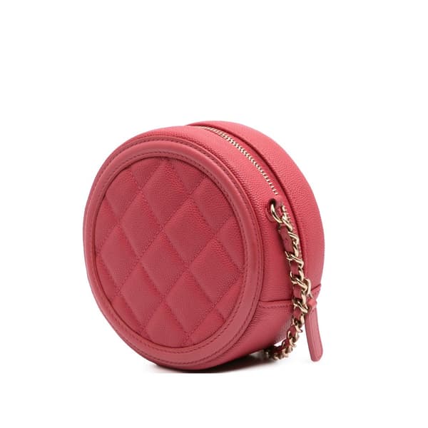 Pre-owned Chanel Caviar CC Filigree Round Crossbody Pink