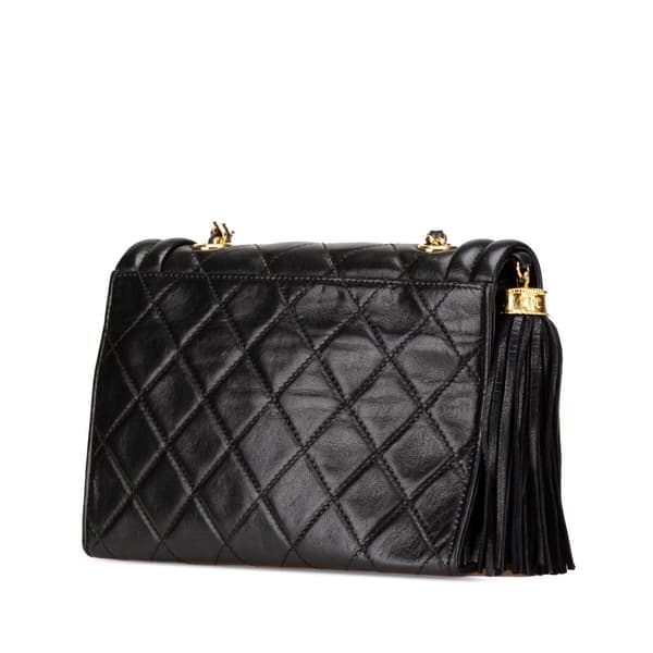 Pre-owned Chanel Mini Quilted Lambskin Tassel Flap Crossbody Black