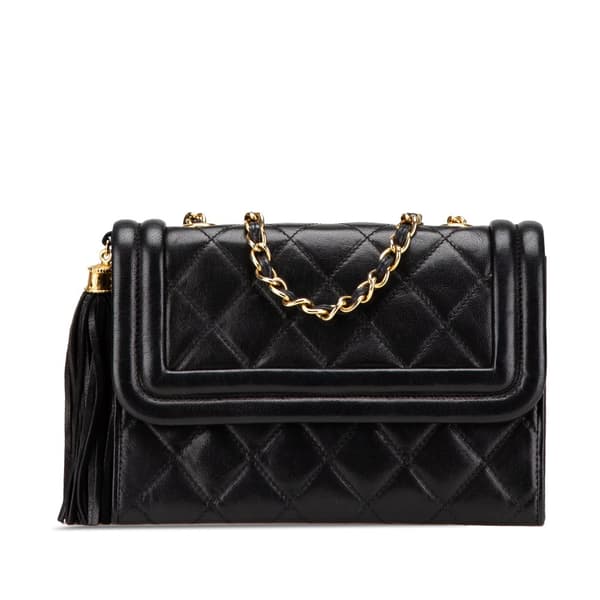 Pre-owned Chanel Mini Quilted Lambskin Tassel Flap Crossbody Black