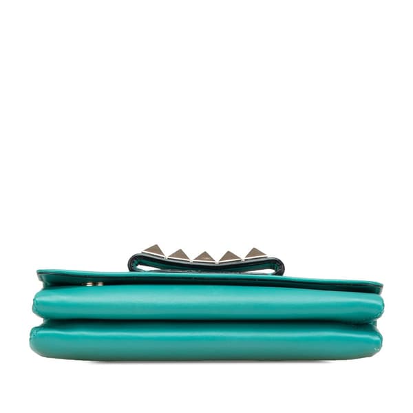 Pre-owned Valentino Leather Rockstud Va Va Voom Clutch on Chain Blue