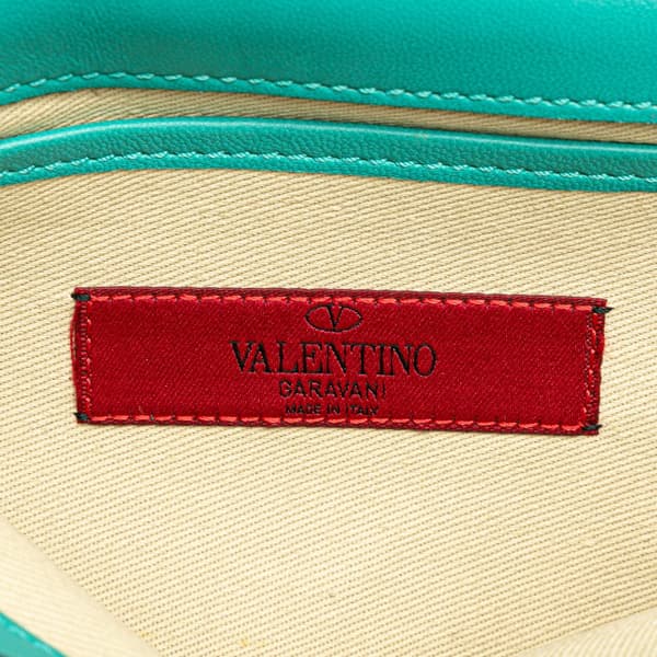 Pre-owned Valentino Leather Rockstud Va Va Voom Clutch on Chain Blue