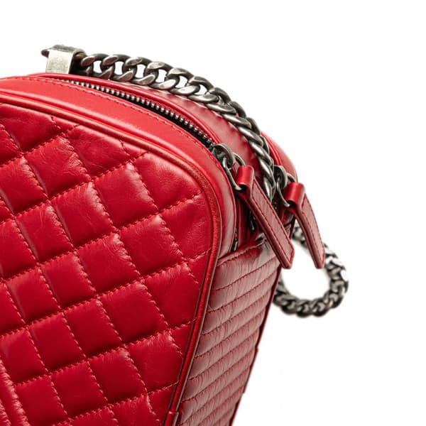 Pre-owned Chanel Small Quilted Glazed Calfskin Coco Boy Camera Bag Red
