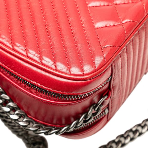 Pre-owned Chanel Small Quilted Glazed Calfskin Coco Boy Camera Bag Red