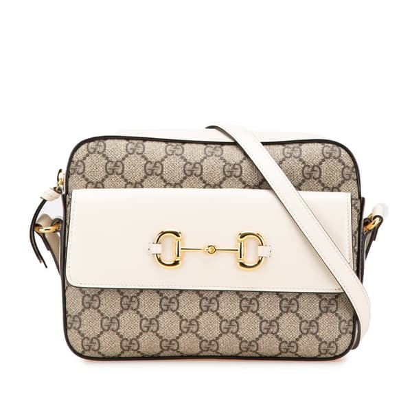Pre-owned Gucci Small GG Supreme Horsebit 1955 Crossbody Brown
