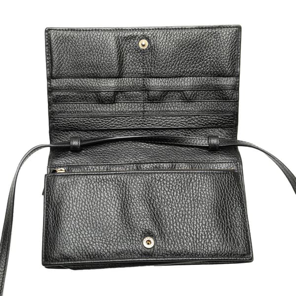 Pre-owned Gucci Dollar Calfskin Swing Wallet On Strap Black