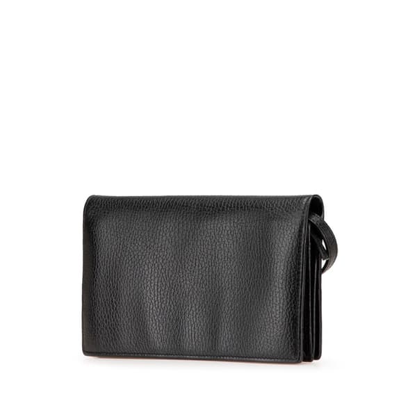 Pre-owned Gucci Dollar Calfskin Swing Wallet On Strap Black
