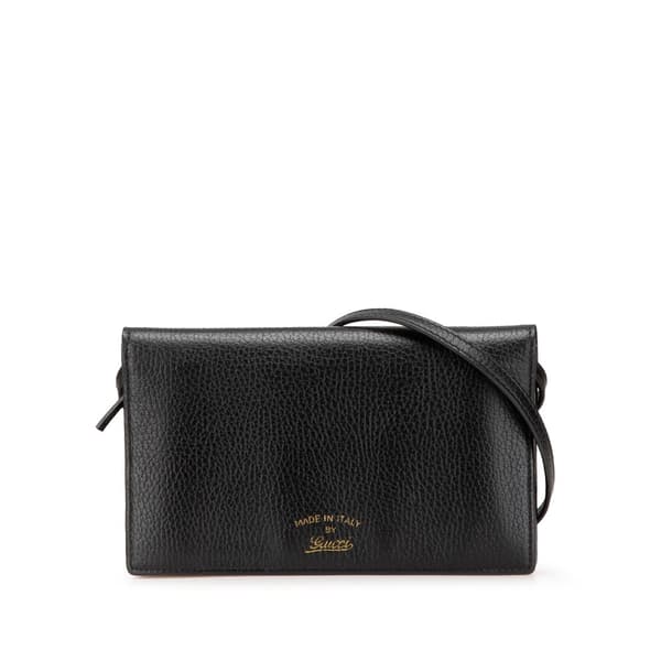 Pre-owned Gucci Dollar Calfskin Swing Wallet On Strap Black