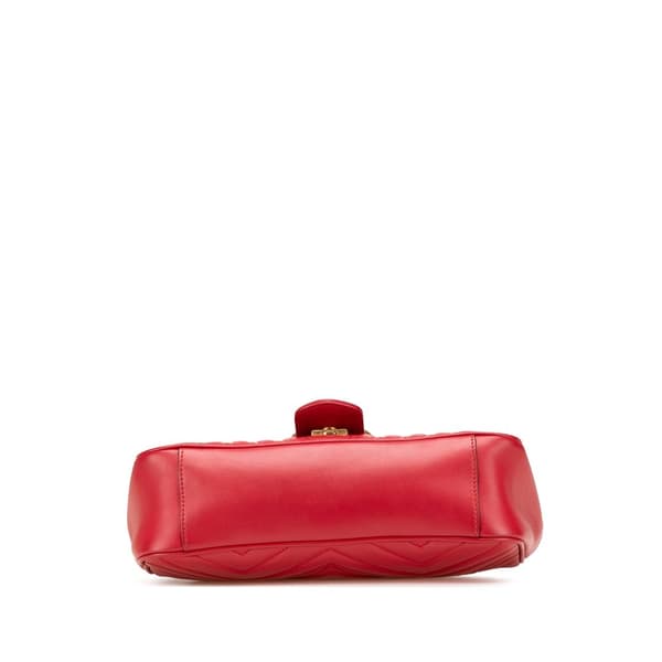 Pre-owned Gucci Small GG Marmont Matelasse Leather Flap Crossbody Red
