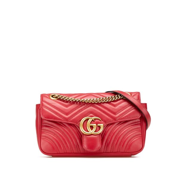 Pre-owned Gucci Small GG Marmont Matelasse Leather Flap Crossbody Red