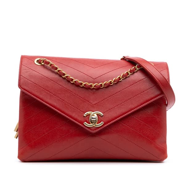 Pre-owned Chanel Chevron Lambskin Coco Envelope Flap Red