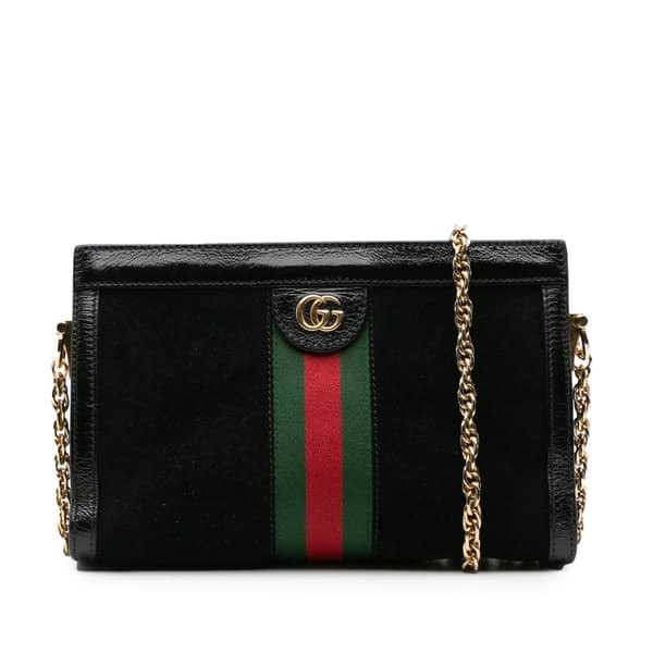 Pre-owned Gucci Small Suede Ophidia Chain Crossbody Black