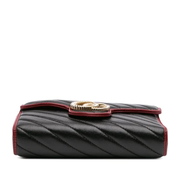 Pre-owned Gucci GG Marmont Matelasse Leather Torchon Wallet On Chain Black