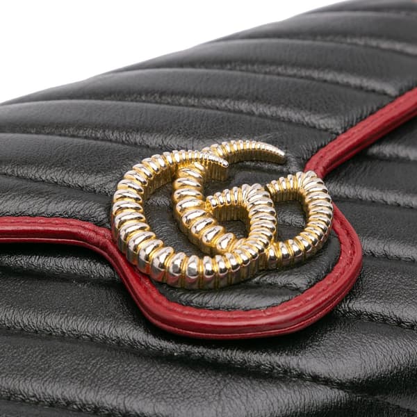 Pre-owned Gucci GG Marmont Matelasse Leather Torchon Wallet On Chain Black