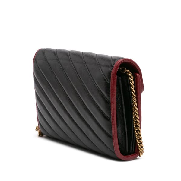 Pre-owned Gucci GG Marmont Matelasse Leather Torchon Wallet On Chain Black