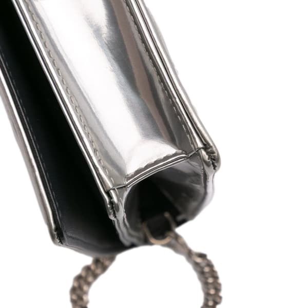Pre-owned Dior Metallic Patent Microcannage Diorama Wallet on Chain Silver
