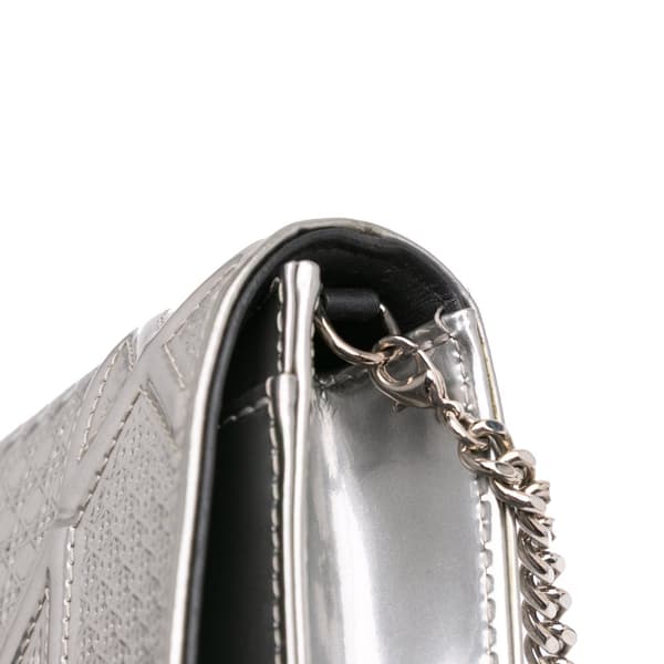 Pre-owned Dior Metallic Patent Microcannage Diorama Wallet on Chain Silver