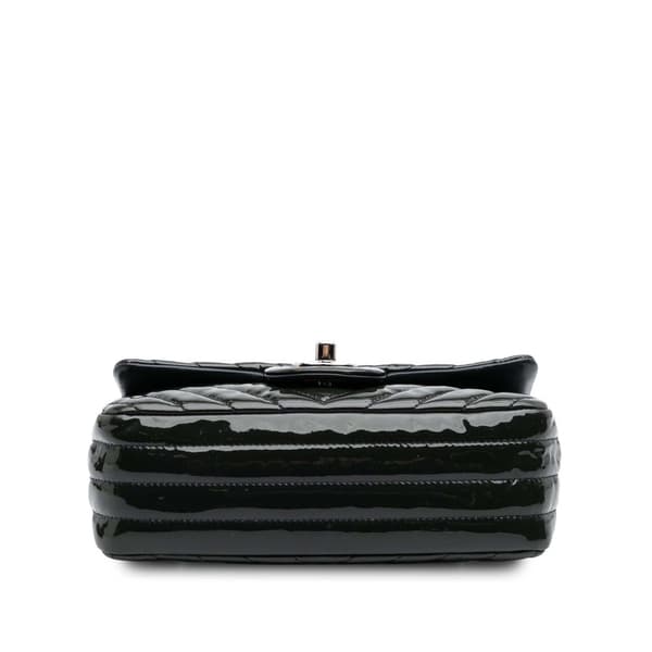 Pre-owned Chanel Mini Rectangular Classic Chevron Patent Single Flap Blue