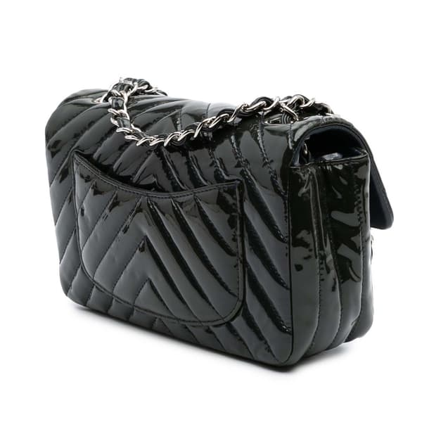 Pre-owned Chanel Mini Rectangular Classic Chevron Patent Single Flap Blue
