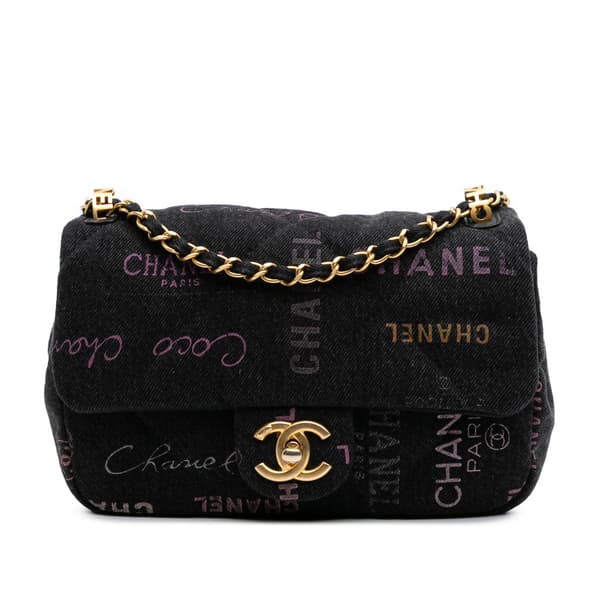 Pre-owned Chanel Mini Rectangular Quilted Denim Mood Flap Gray