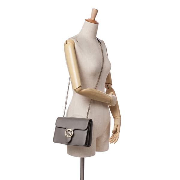 Pre-owned Gucci Small Dollar Calfskin Interlocking G Crossbody Brown