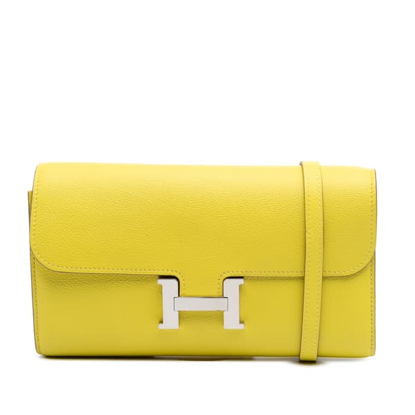 Pre-owned Hermès Evercolor Constance Wallet To Go Yellow