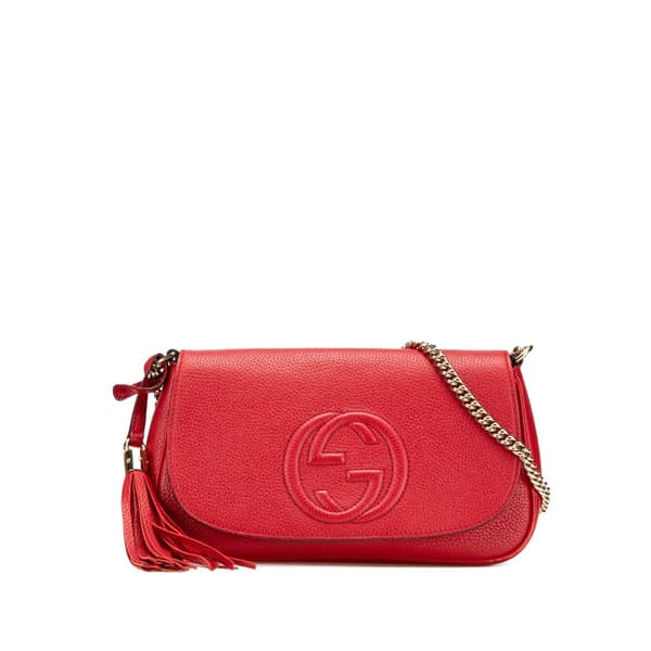 Pre-owned Gucci Medium Leather Soho Chain Flap Crossbody Red