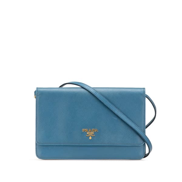Pre-owned Prada Saffiano Wallet on Strap Blue