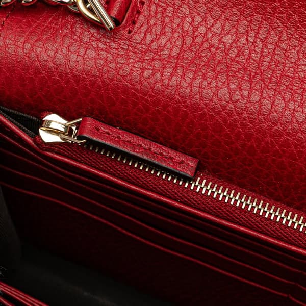 Pre-owned Gucci Leather Interlocking G Dollar Wallet on Chain Red