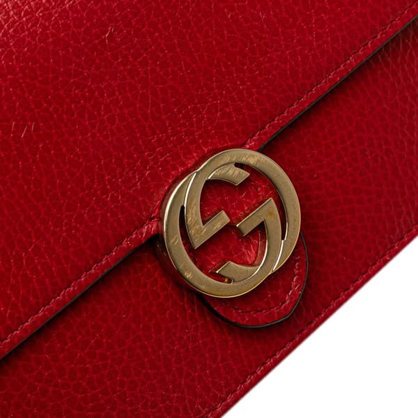 Pre-owned Gucci Leather Interlocking G Dollar Wallet on Chain Red