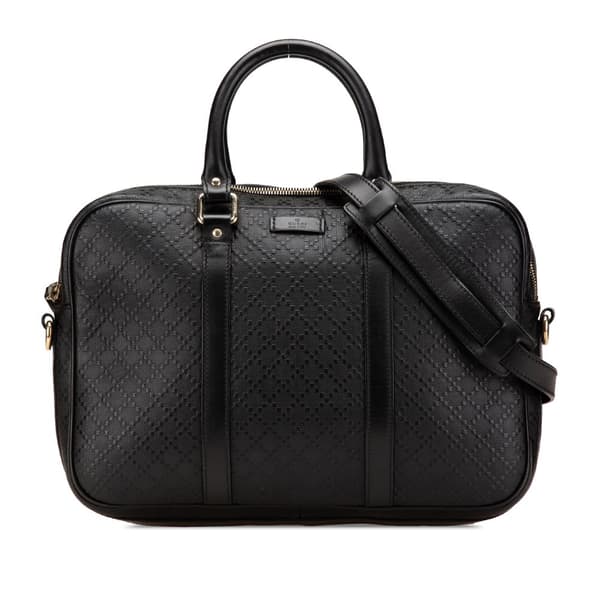 Pre-owned Gucci Medium Leather Diamante Bright Business Bag Black
