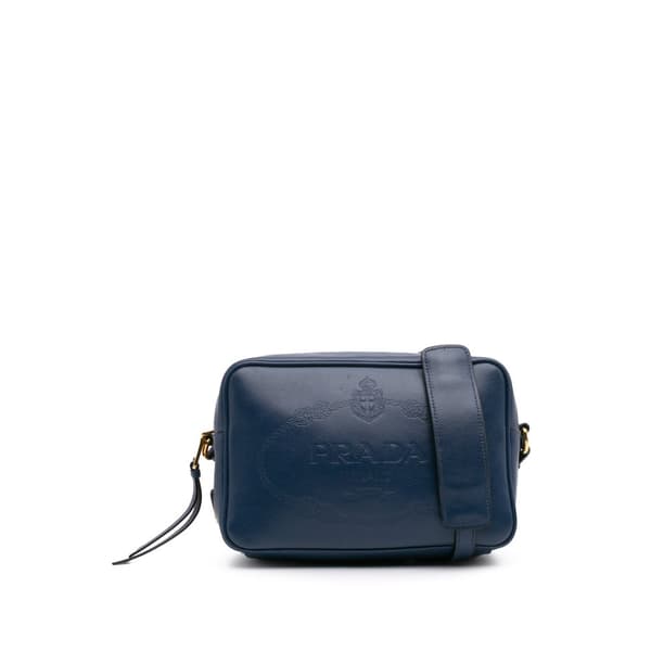 Pre-owned Prada Glace Calf Logo Embossed Crossbody Blue