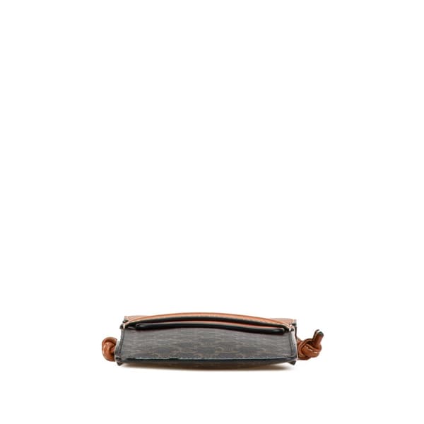 Pre-owned Celine Triomphe Coated Canvas Phone Pouch Flap Crossbody Brown