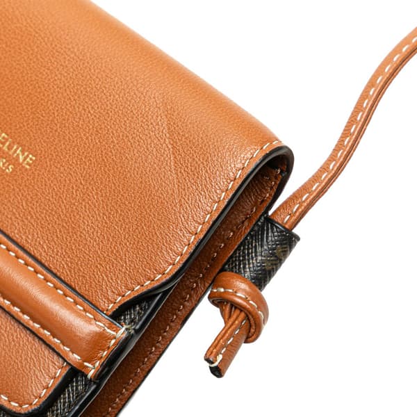 Pre-owned Celine Triomphe Coated Canvas Phone Pouch Flap Crossbody Brown